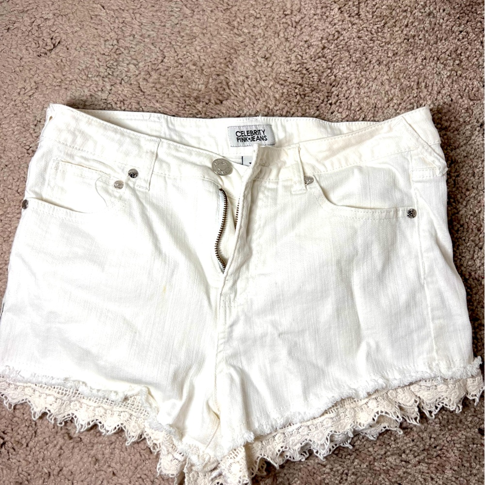 Celebrity pink jeans white shorts with embellishments